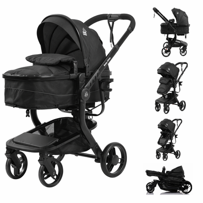 Luxury High Landscape Baby Stroller & Bassinet Travel System | One-Button Fold | High View | Baby Glide Black Stroller