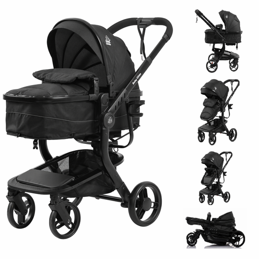 Luxury High Landscape Baby Stroller & Bassinet Travel System | One-Button Fold | High View | Baby Glide Black Stroller