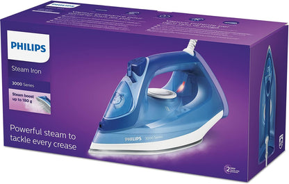 Philips Steam Iron 3000 Series DST3031/20-2,400 W, Constant Steam Output of 40 g/min, 180 g Steam Burst, Ceramic Ironing Sole, Vertical Steam, Blue