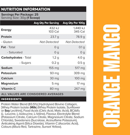 Muscle Nation Orange Mango Protein Water 750g (25 Serves)