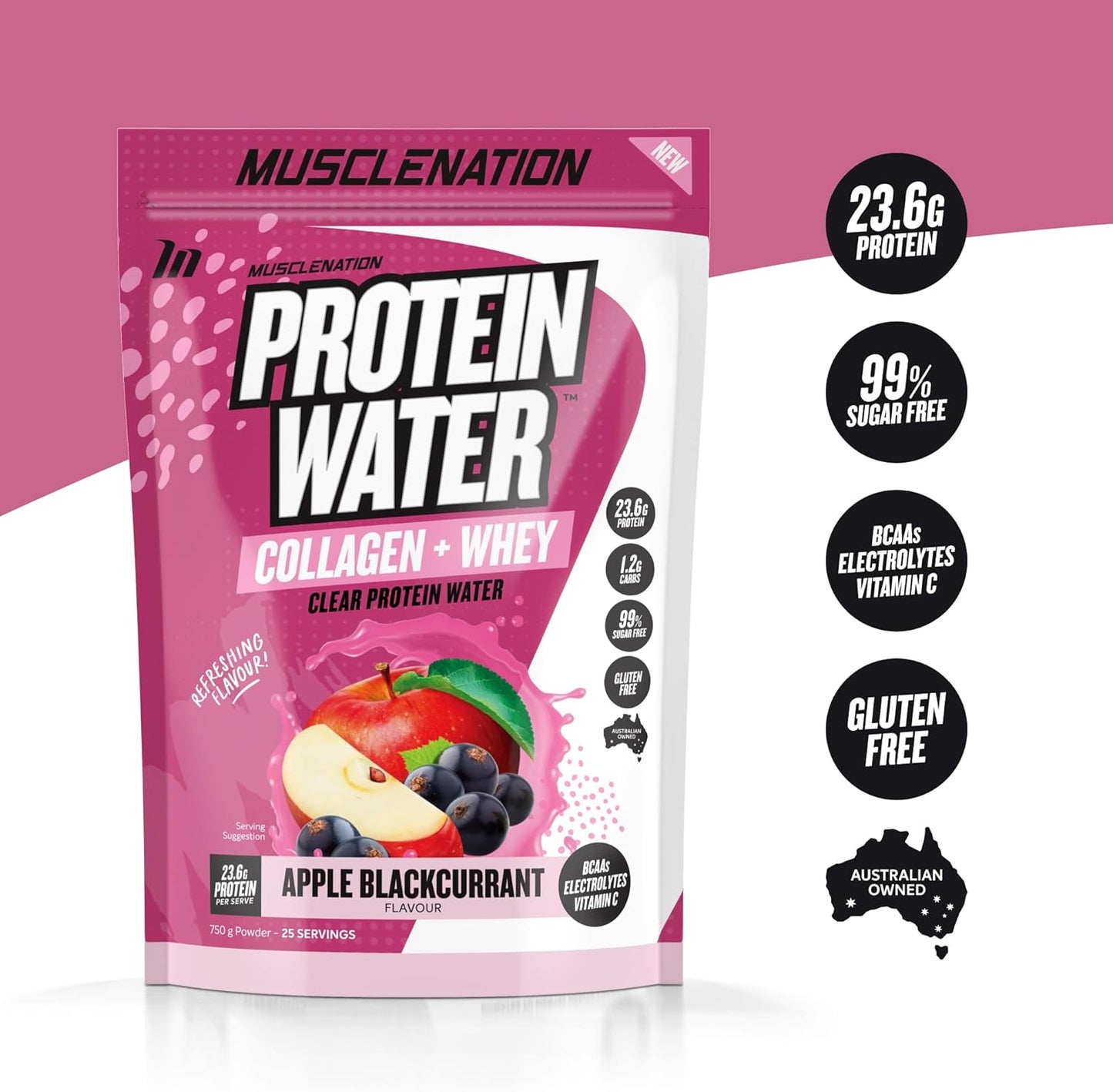 Muscle Nation Apple Blackcurrant Protein Water 750g (25 Serves)