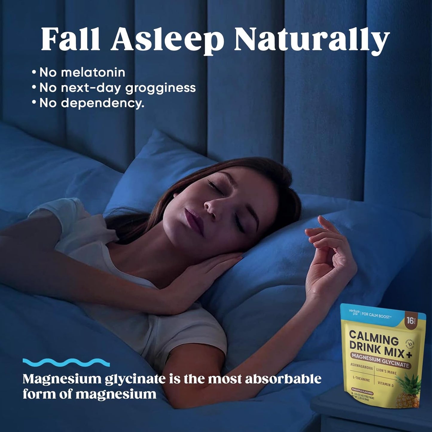 Venture Pal Calming Powdered Drink Mix, Magnesium Glycinate, Ashwagandha,sugar free