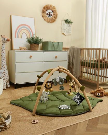 Baby Glide Baby Play Gym & Activity Mat, Oversize Leaf Shaped Baby Play Mat w 6 Detachable Toy