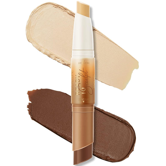 FOCALLURE 2 in 1 Cream Bronzer and Highlighter Stick,Non-greasy & Non-drying Contour Pencil,Easy to Create a Natural Matte Finishing,Long Lasting & Waterproof Face Brighten Make up Pen,MEDIUM