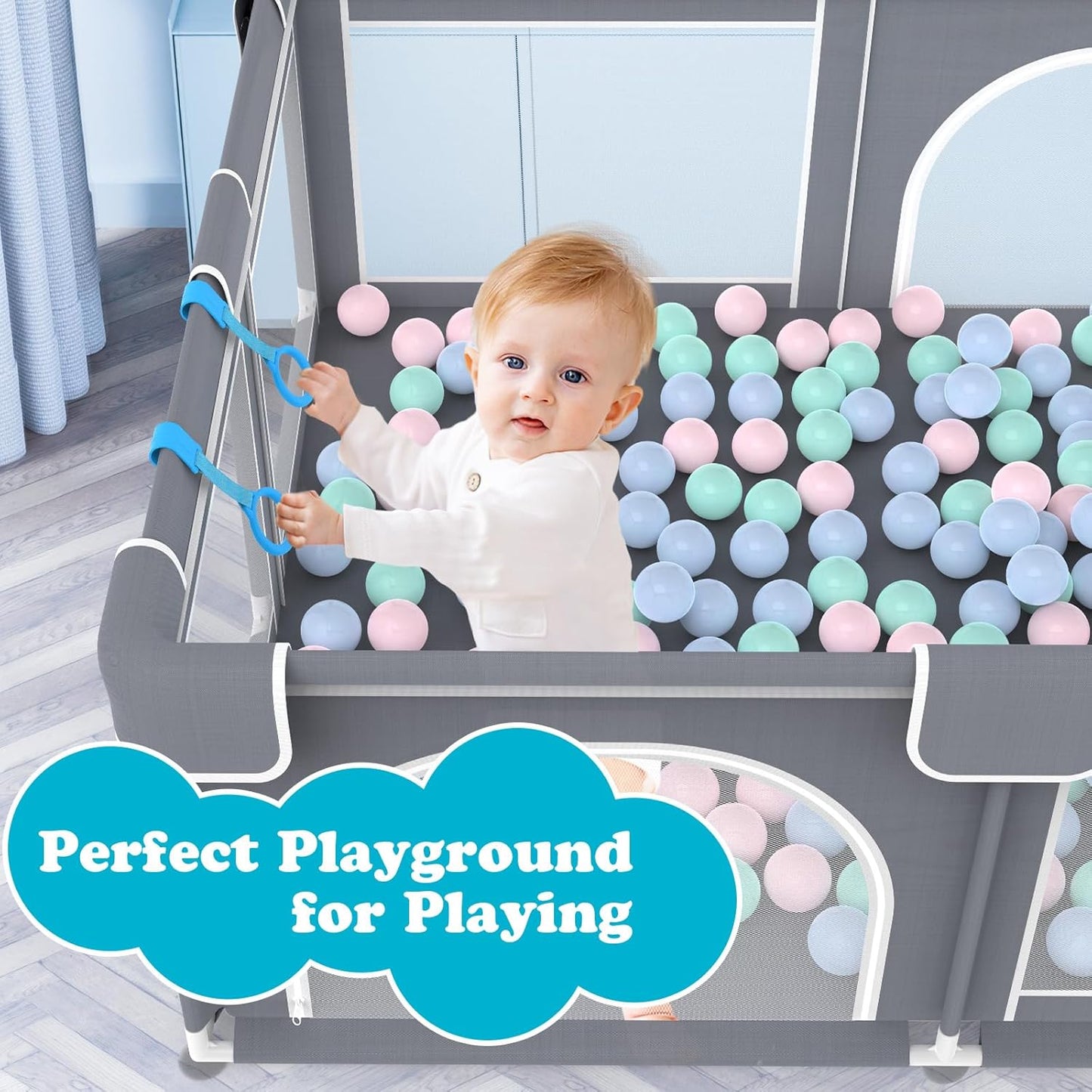 Advwin Baby Playpen 185 × 155cm,Large Playpen for Toddler (Gray)