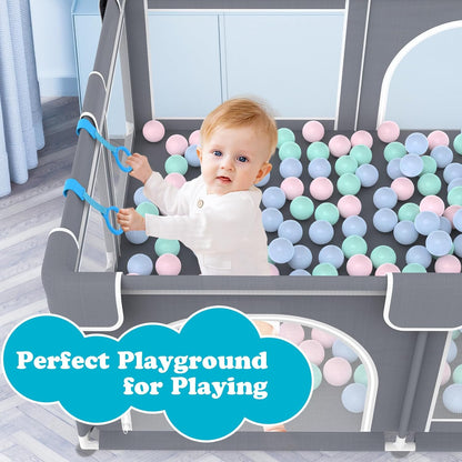Advwin Baby Playpen 185 × 155cm,Large Playpen for Toddler (Gray)