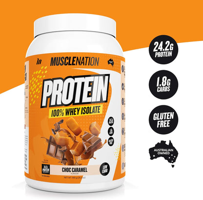 Muscle Nation Choc Caramel Flavour Whey Protein Isolate 990g (30 Serves)