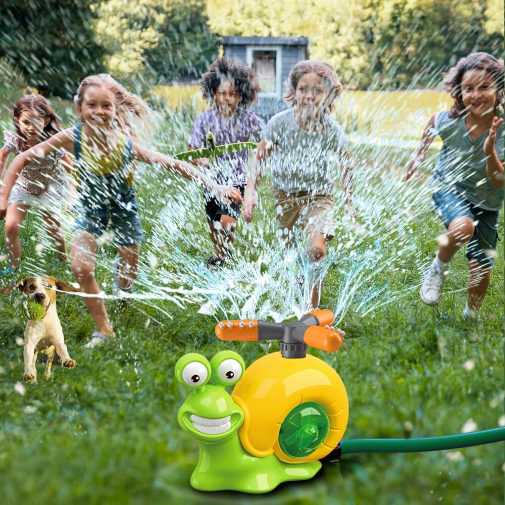 LUSTERMOON 2-in-1 Water Sprinkler Baseball Toy Set, Backyard Spinning Water Spray Toy, Summer Outdoor Sprinkler Toy, T Ball Game, Lawn Backyard Game for Kids (Slug)