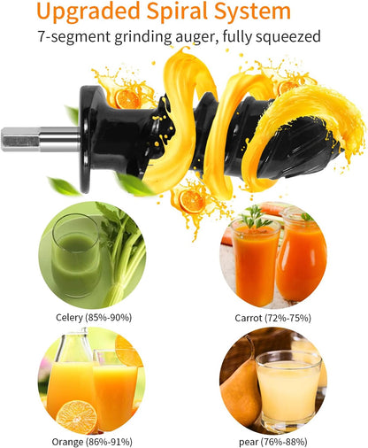 Slow Juicer Machine for Vegetables and Fruits 2023 Cold Press Masticating Juicer Extractor Celery Wheatgrass Leafy Greens Carrot Ginger BPA-Free Easy to Clean Juicer with Quiet Motor Reverse Function