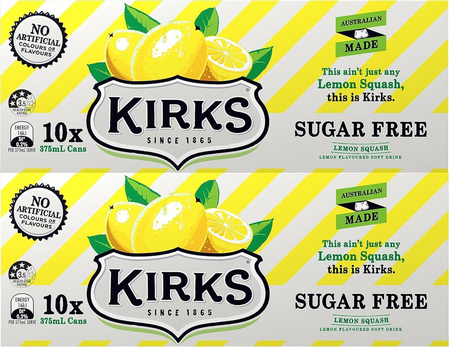 Kirks Lemon Squash Sugar Free Soft Drink Multipack Cans 20 x 375 mL