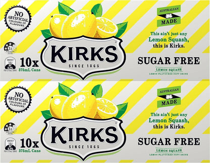 Kirks Lemon Squash Sugar Free Soft Drink Multipack Cans 20 x 375 mL