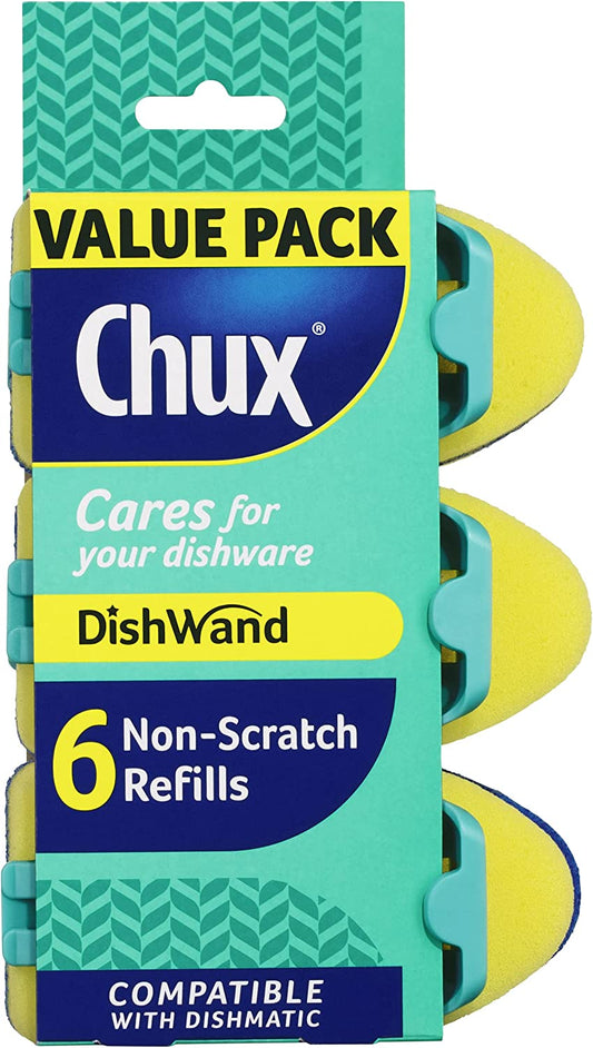 Chux Dishwand Sponge Scourer Refill, Non-Scratch, 6 pack