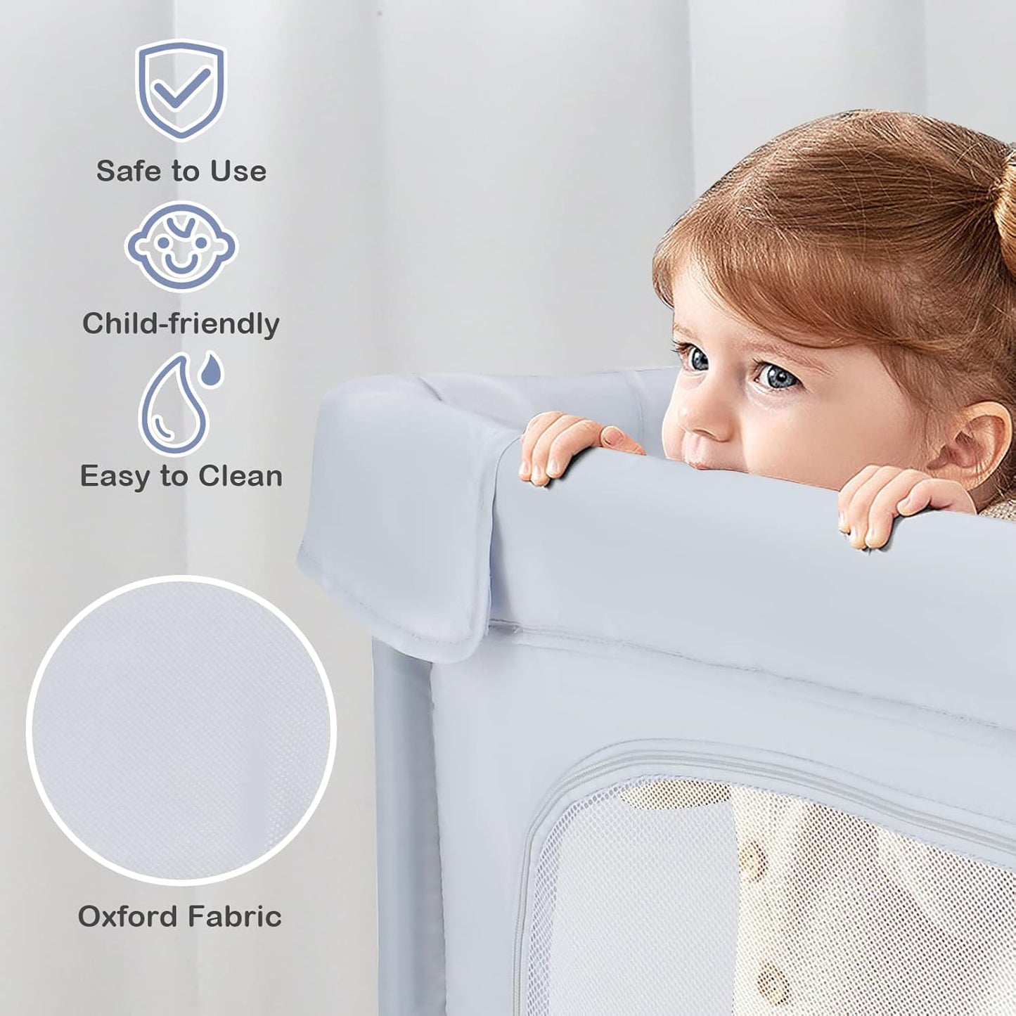 BABY JOY Foldable Baby Playpen, 124 x 124 x 70cm Playpen Activity Center w/50 Balls & 4 Pull Rings (Grey)