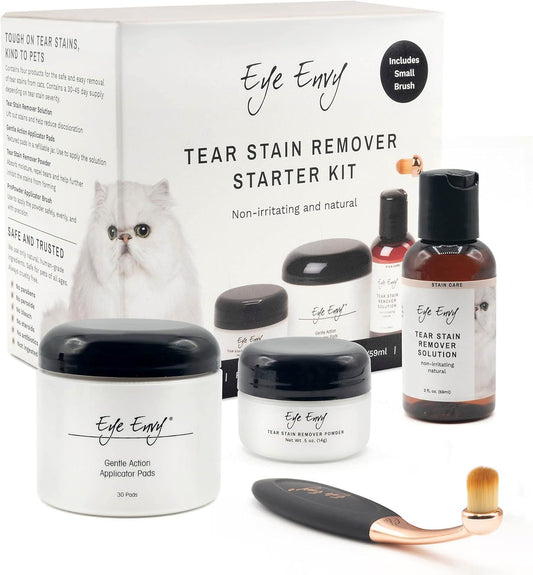 Eye Envy Cat Tear Stain Remover Starter Kit with ProPowder Brush,MADE IN USA