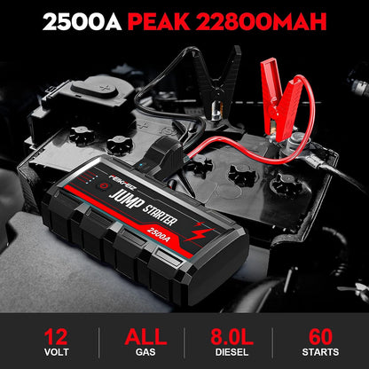 FEIKFEIZ Car Jump Starter, 2500A Peak 22800mAh 12V Car Battery Starter(Up to All Gas, 8.0L Diesel Engine)