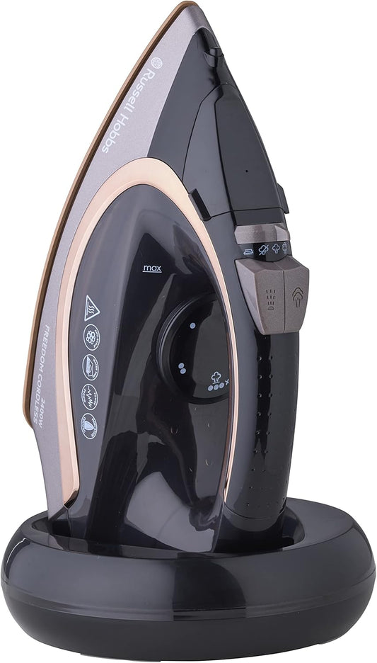 Russell Hobbs Freedom Cordless Steam Iron, RHC580, 2400W (AU Plug), Copper Coated Ceramic Soleplate to Store Heat, 135g Shot + 40g Continuous Steam, Variable Temperature Settings, Black