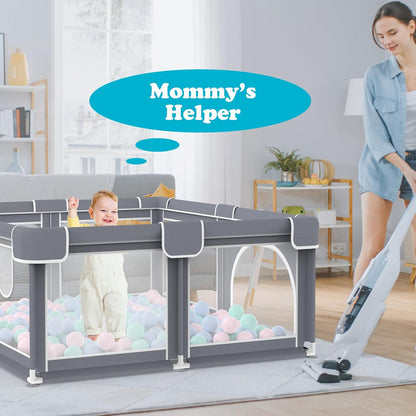 Advwin Baby Playpen 185 × 155cm,Large Playpen for Toddler (Gray)