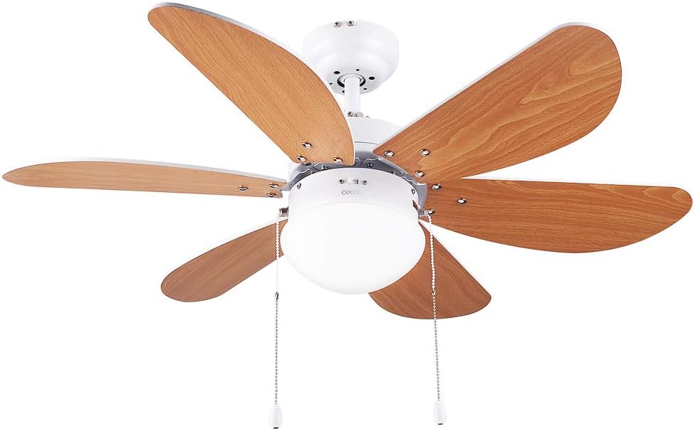 Cecotec 05939 EnergySilence Aero 360 Ceiling Fan 50 W Low Consumption 91 cm Diameter Lamp 6 Reversible Blades 3 Speeds Winter Function White or Wood Effect Stainless Steel