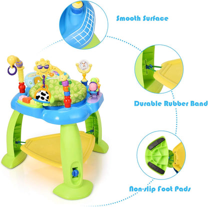 BABY JOY 2-in 1 Infant Activity Center, Baby Jumper w/360-Degree Rotating Seat, 3 Adjustable Height, Lights, Music, Piano, Toys, Sit-to-Stand Interactive Station for 6-36 Months