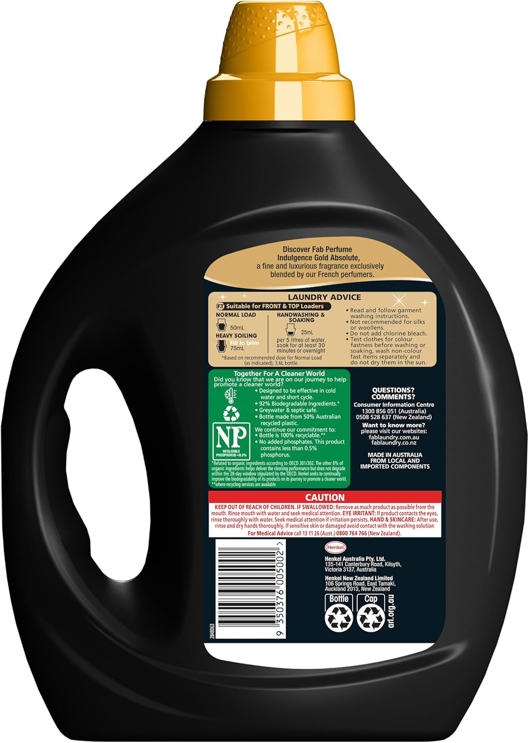 Fab Perfume Indulgence Gold Absolute Laundry Liquid Detergent, 3.6 liters