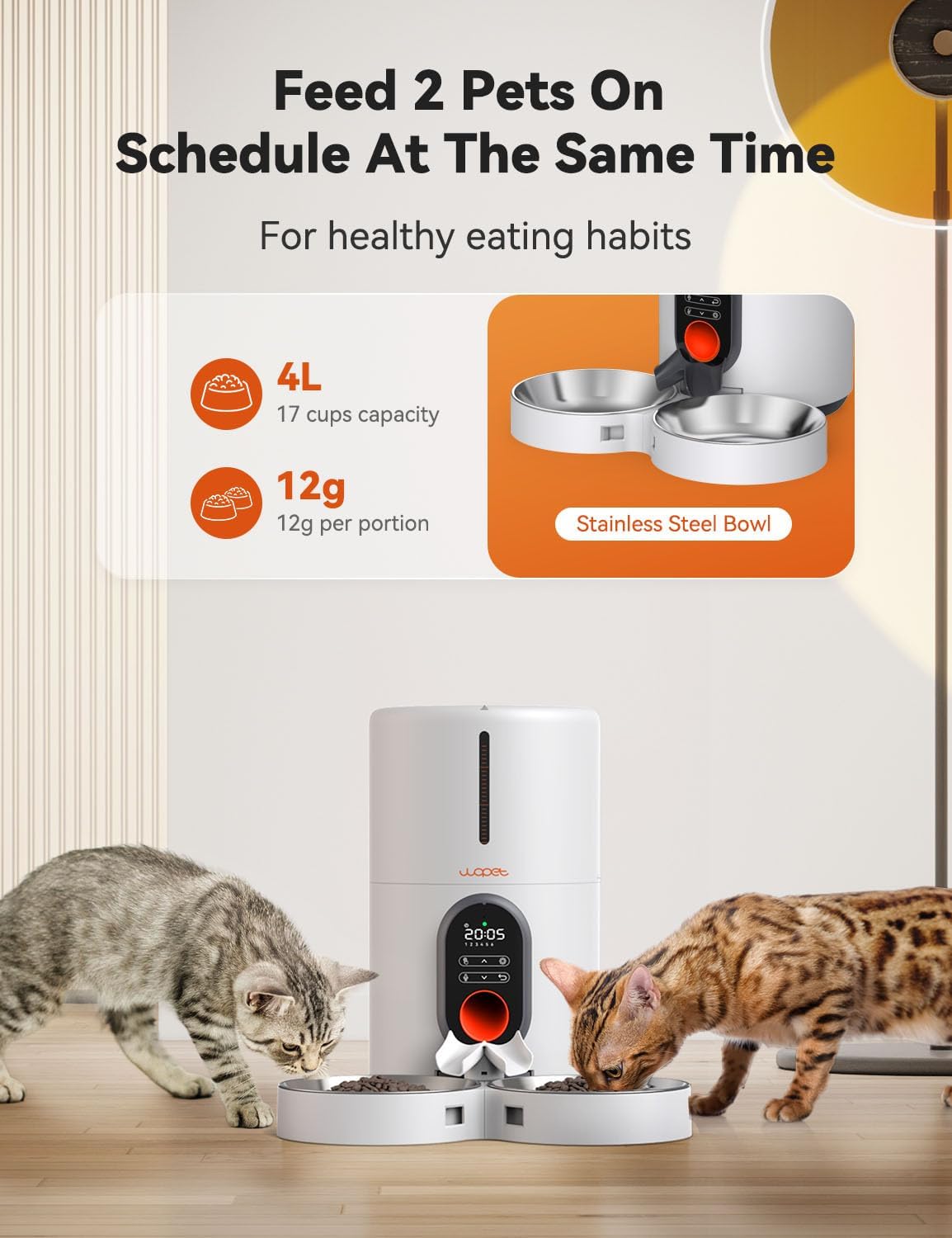 WOPET Automatic Cat Feeders for 2 Cats Automatic Cat Food