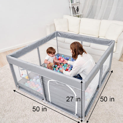PandaEar Grey Baby Playpen, Large Playpen for Toddlers, Sturdy Baby Play (127×127 cm)