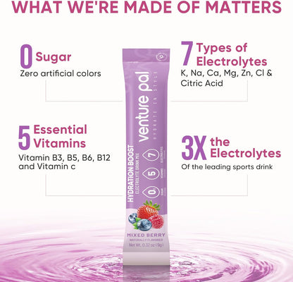 Venture Pal Sugar Free Electrolyte Powder Packets - Liquid Daily IV Hydration Packets | Electrolytes Drink Mix with 5 Vitamins & 7 Electrolytes | Keto Friendly | Non-GMO | Certified Vegan | 16 Sticks