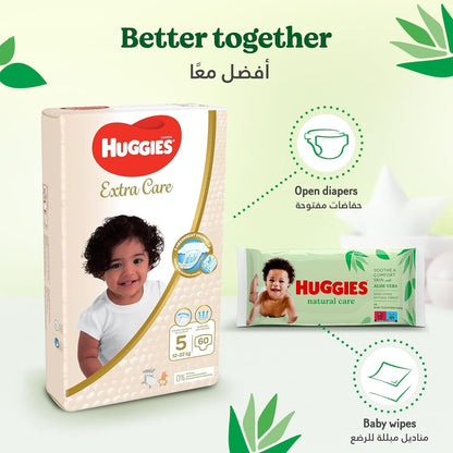 Huggies New Natural Care Baby Wipes, 56 count, Pack of 56