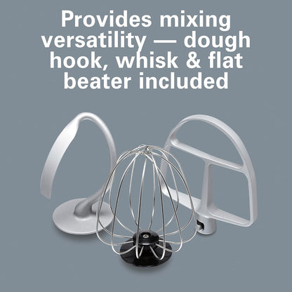 Hamilton Beach Electric Stand Mixer, 4 Quarts, Dough Hook, Flat Beater Attachments, Splash Guard 7 Speeds with Whisk, Red