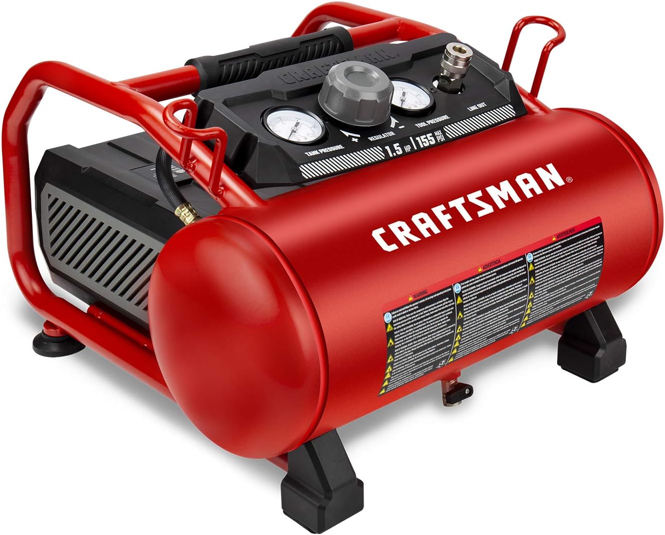 Craftsman Air Compressor, 3 Gallon 1.5 HP Max 155 Psi Pressure Oil-Free Portable, Red- CMXECXA0200341