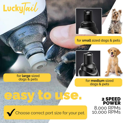 LuckyTail - Dog Nail Grinder - Small & Large Dogs - Silent Operation (30-50 dB) - Powerful 2-Speed Motor- LED Light -...