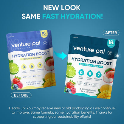 Venture Pal Sugar Free Electrolyte Powder Packets - Liquid Daily IV Hydration Packets| 16 Sticks