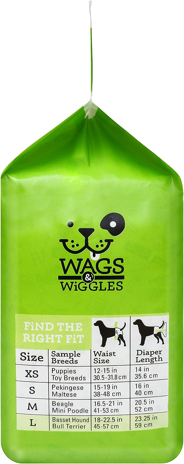 Wags & Wiggles Female Dog Diapers | Doggie Diapers for Female Dogs | Large Dog Diapers, 18"-23" Waist - 12 Pack | Disposable Dog Diapers for Female Dogs