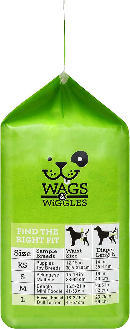 Wags & Wiggles Female Dog Diapers | Doggie Diapers for Female Dogs | Large Dog Diapers, 18"-23" Waist - 12 Pack | Disposable Dog Diapers for Female Dogs