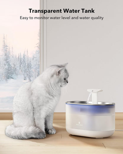 Cat Water Fountain Stainless Steel,Ultra Quiet,71fl oz/2.1L Automatic Cat Fountain,Two Flow Modes,BPA-Free Capsule Metal Healthy Pet Water Fountain for Cats Inside with 4 Large Filters