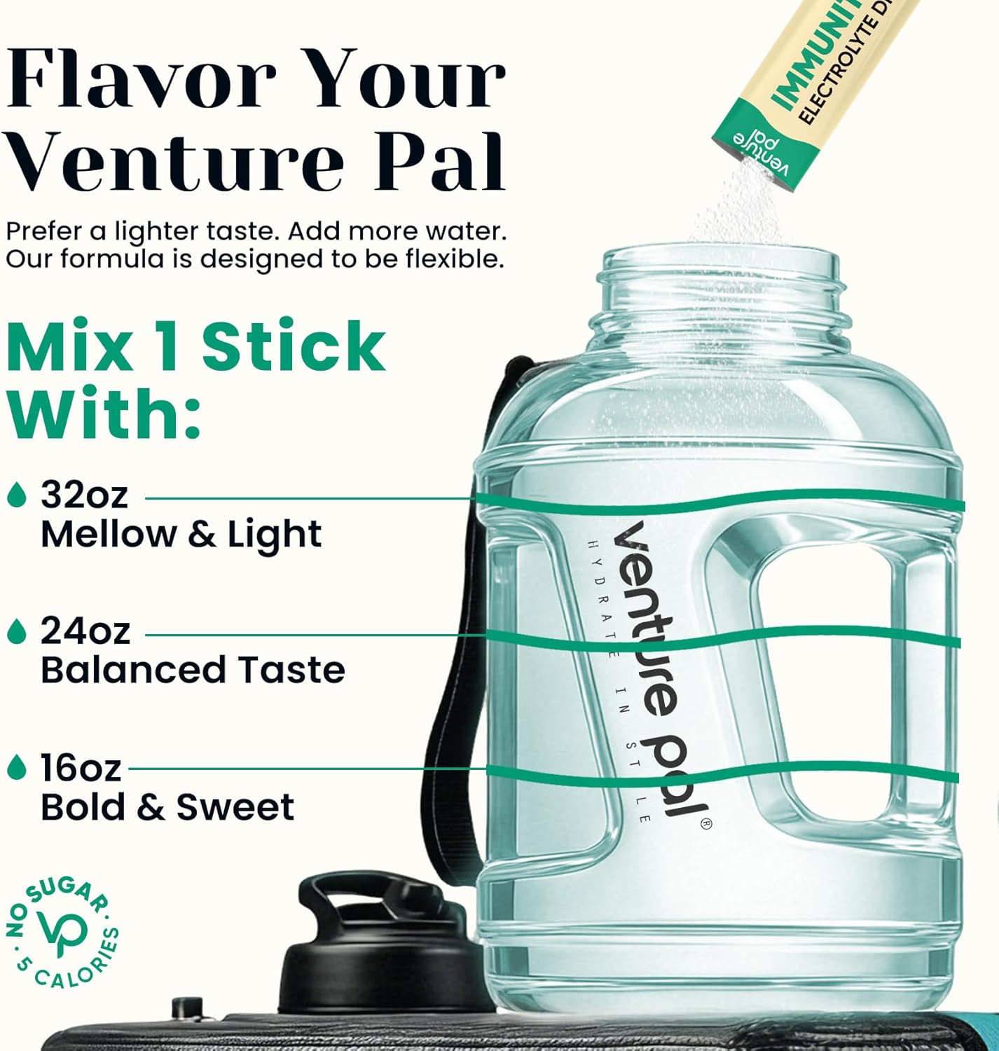 Venture Pal 2-in-1 Hydration + Immune Electrolytes Powder Packets with 7 Electrolytes & 6 Vitamins, Keto Friendly, 16 Sticks