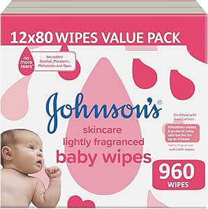 Johnson's Baby Lightly Fragranced Baby Wipes 960 pack (80 x 12s) VALUE PACK |