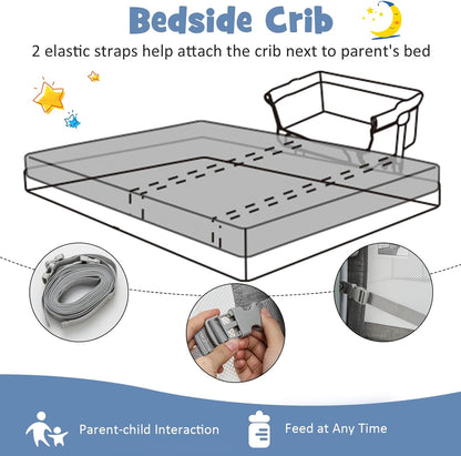 BABY JOY 4 in 1 Baby Bassinet with Mattress, 6 Adjustable Height, Mosquito Net & Lockable Wheels(Light Grey)