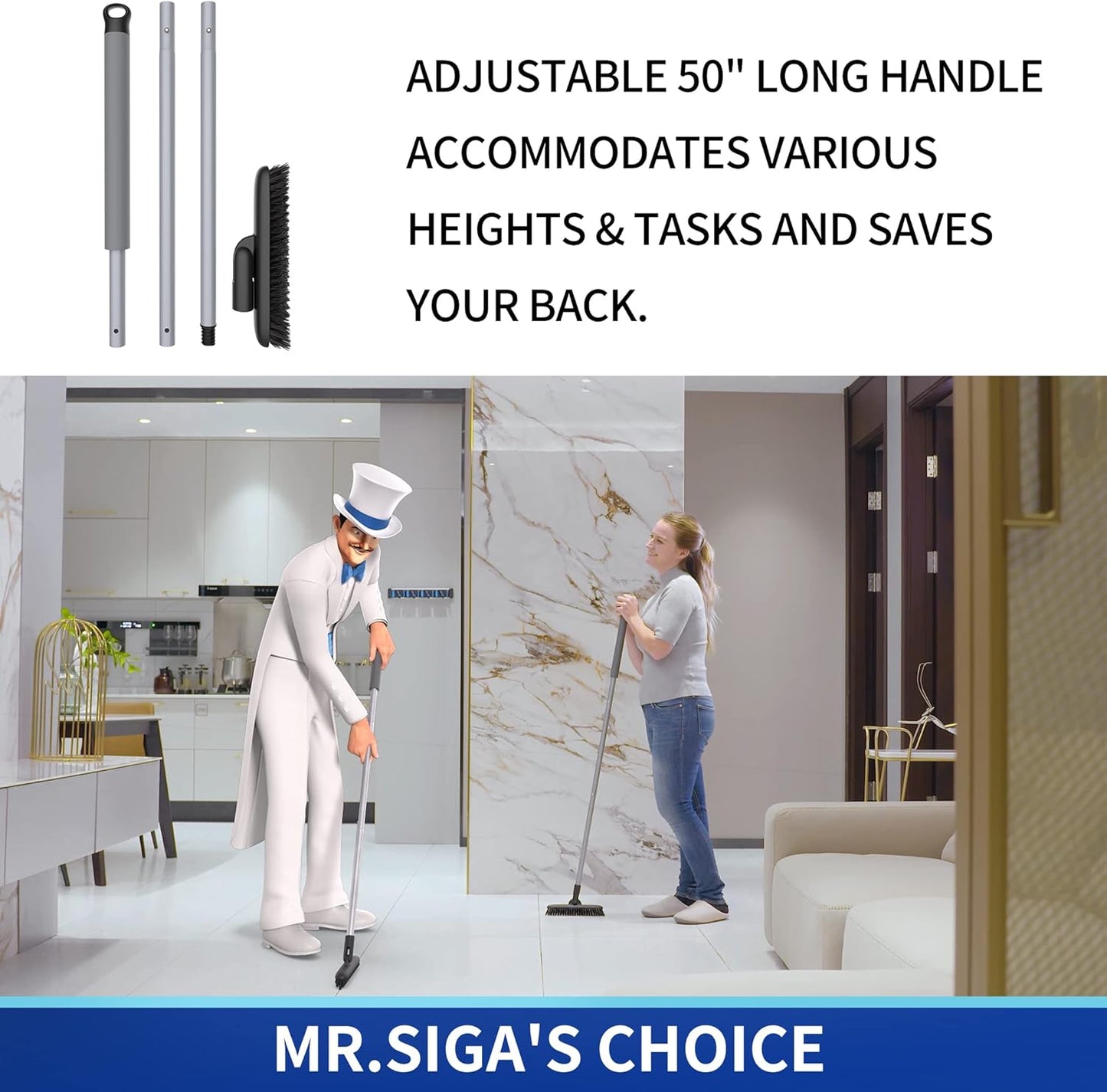 MR.SIGA Grout Scrub Brush with Long Handle, Shower Floor Scrubber for Cleaning