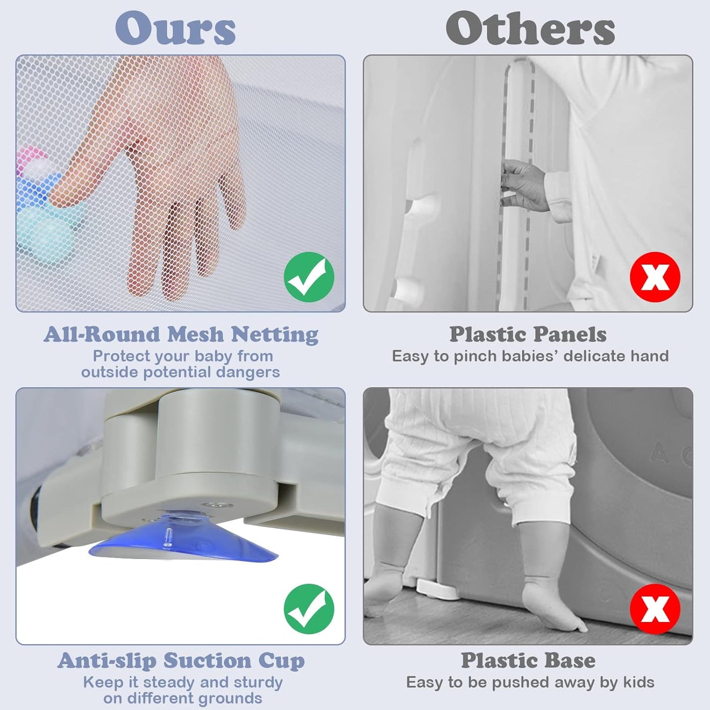 BABY JOY Foldable Baby Playpen, 124 x 124 x 70cm Playpen Activity Center w/50 Balls & 4 Pull Rings (Grey)