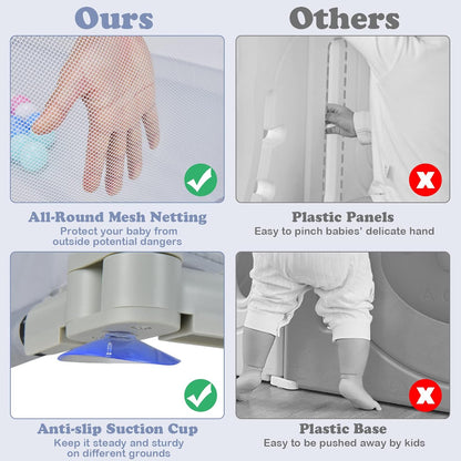 BABY JOY Foldable Baby Playpen, 124 x 124 x 70cm Playpen Activity Center w/50 Balls & 4 Pull Rings (Grey)