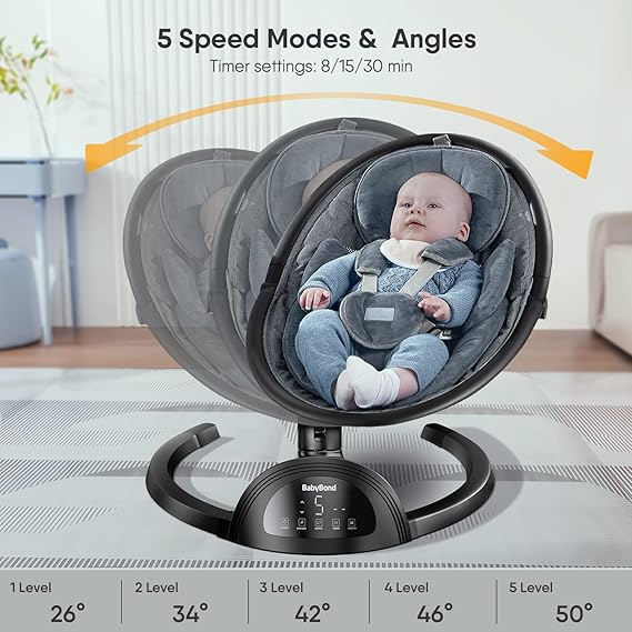 BabyBond Baby Swings for Infants, Bluetooth Infant Swing with Music Speaker with 3 Seat Positions, 5 Point Harness Belt, 5 Speeds and Remote Control - Portable Baby Swing for Indoor and Outdoor