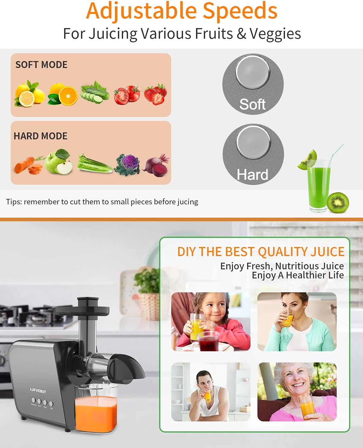Slow Juicer Machine for Vegetables and Fruits 2023 Cold Press Masticating Juicer Extractor Celery Wheatgrass Leafy Greens Carrot Ginger BPA-Free Easy to Clean Juicer with Quiet Motor Reverse Function