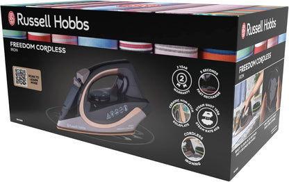 Russell Hobbs Freedom Cordless Steam Iron, RHC580, 2400W (AU Plug), Copper Coated Ceramic Soleplate to Store Heat, 135g Shot + 40g Continuous Steam, Variable Temperature Settings, Black