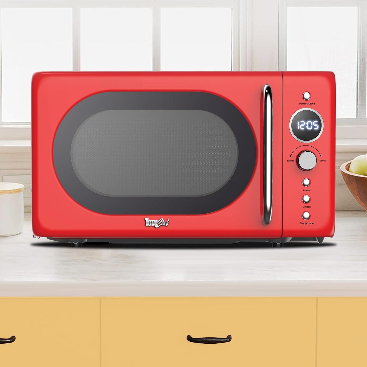 Total Chef Microwave Oven 20L Retro 700W Mini Ovens Digital LED Display 8 Preset Modes 5 Cooking Power Levels 60 Min