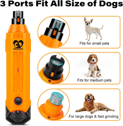 Casfuy 6-Speed Dog Nail Grinder - Newest Enhanced Pet Nail Grinder Super Quiet Rechargeable Electric Dog Nail Trimmer Painless Paws Grooming & Smoothing Tool for Large Medium Small Dogs