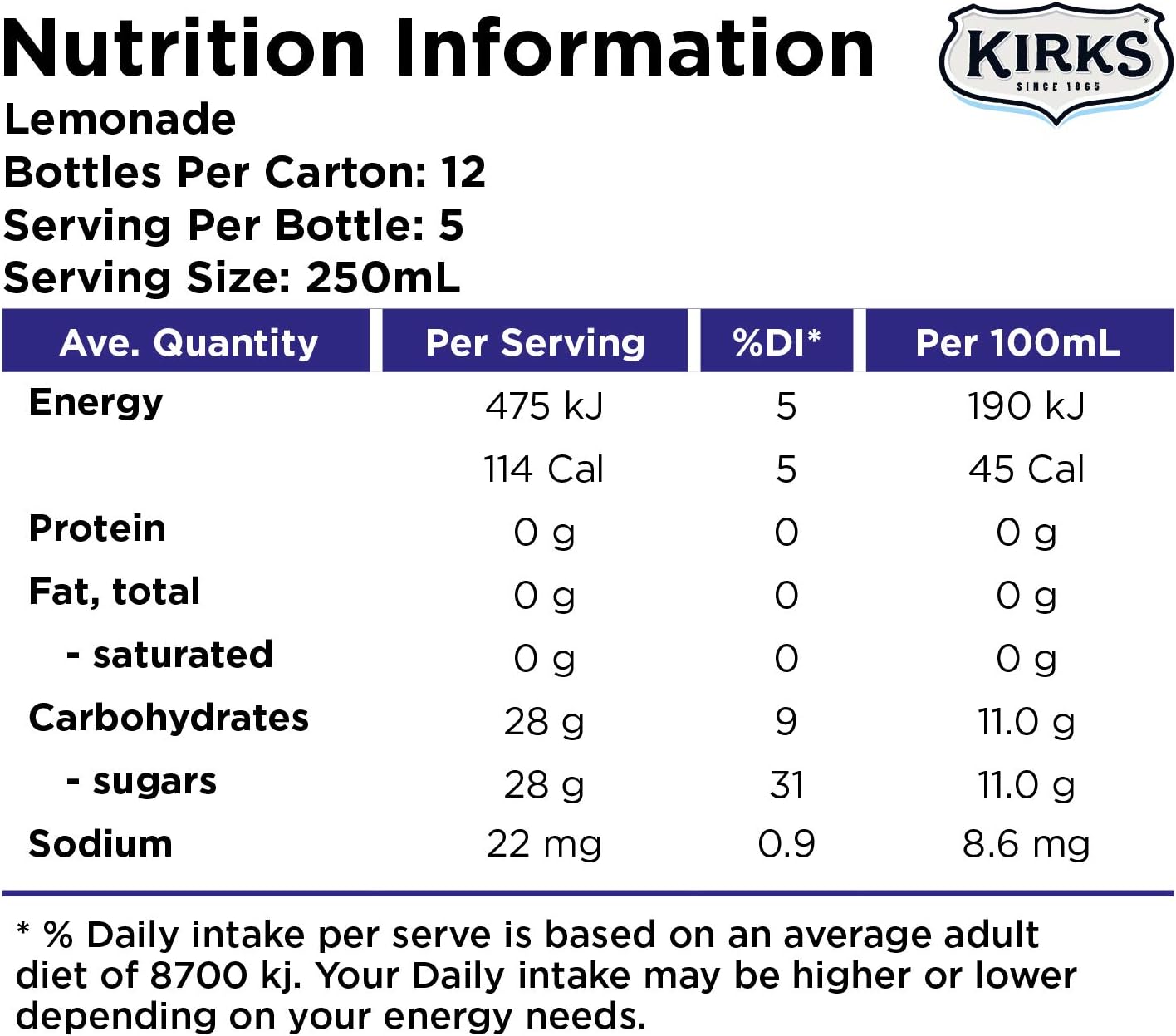 Kirks Lemonade 1.25L x 12