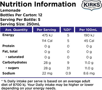 Kirks Lemonade 1.25L x 12