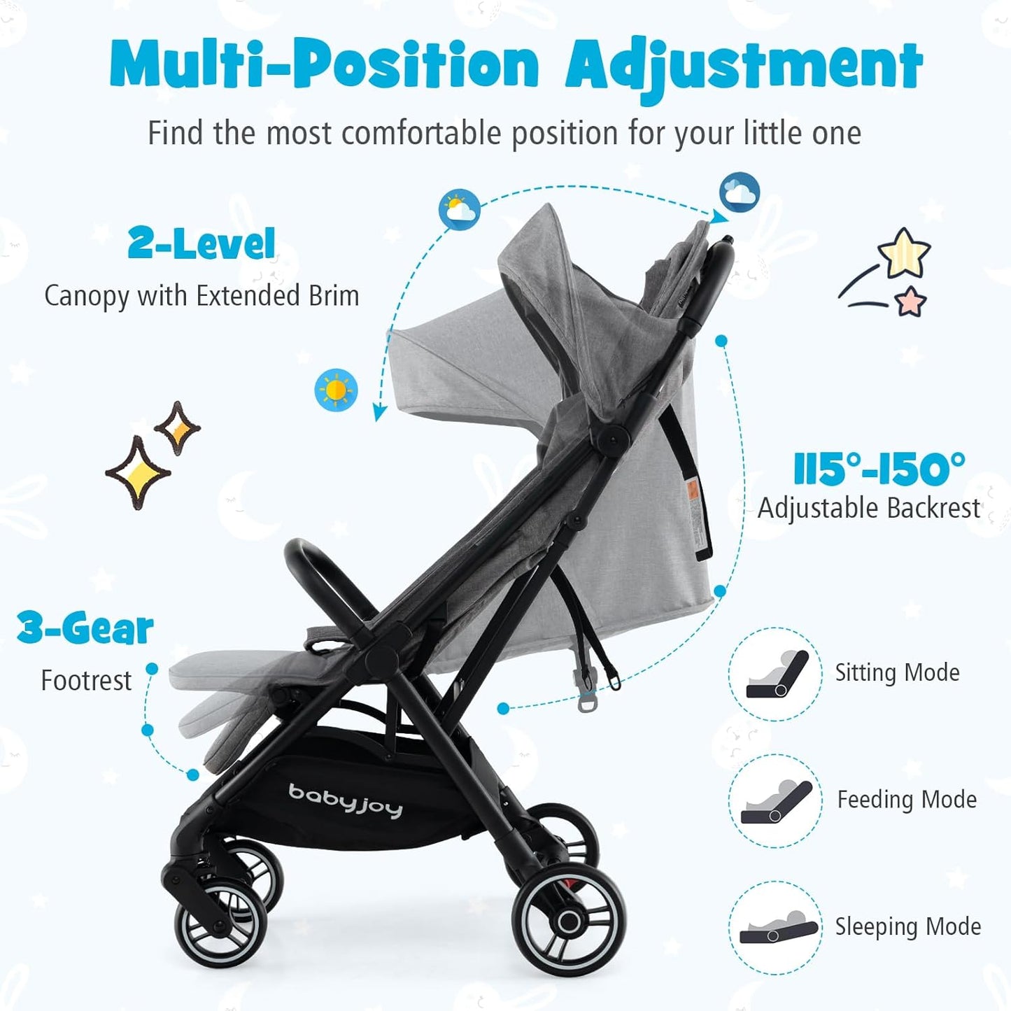 Lightweight Baby Stroller, Compact Travel Stroller for Airplane, Infant Toddler Stroller(dark grey)