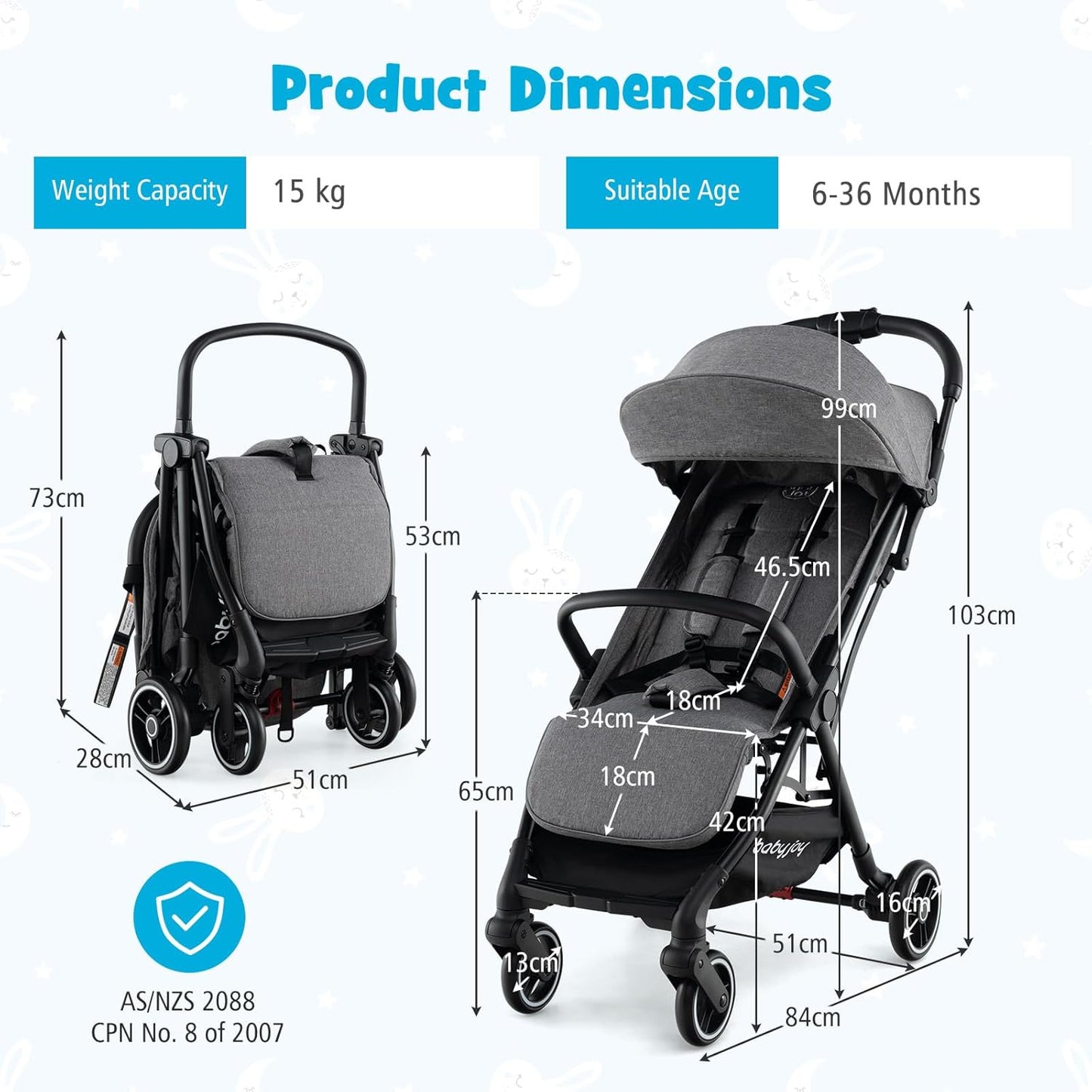 Lightweight Baby Stroller, Compact Travel Stroller for Airplane, Infant Toddler Stroller(dark grey)